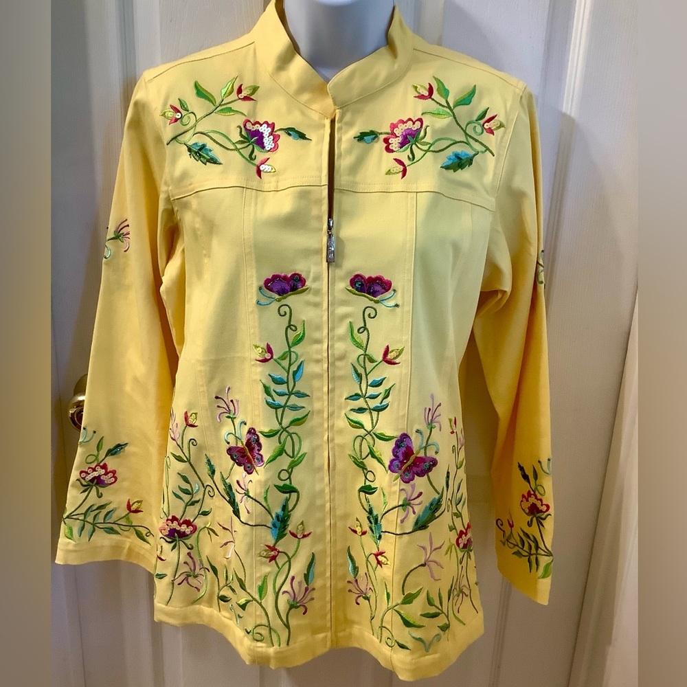 EUC Quacker Factory Embroidered Full Zip Stretch Jacket - S